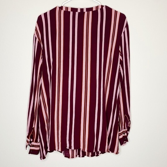 a.n.a Maroon & White Striped Button-up Long Sleeve Blouse Size Large Tall - Picture 3 of 7